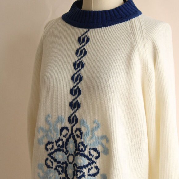 Vintage 1970s Sweater, The Campus Shop Nordic Style Blue and White Jumper - Picture 6 of 10